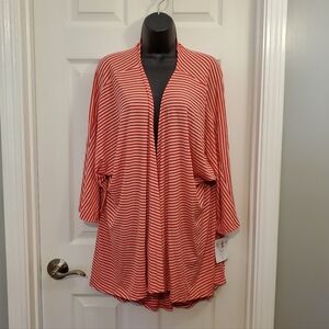 NWT LuLaRoe Pink Striped Lindsey Kimono Cardigan L